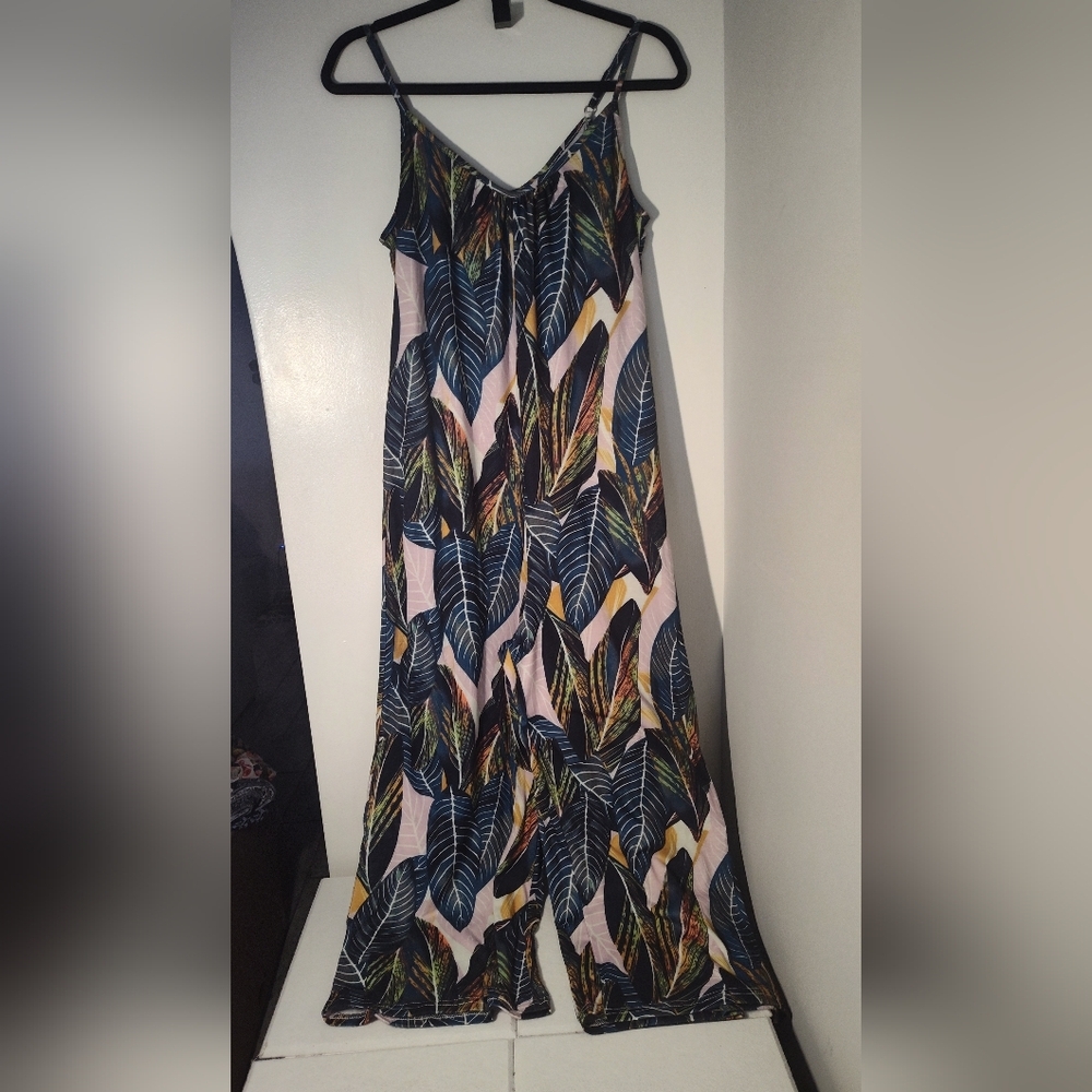 Source Unknown Multicolor Leaf Print Jumpsuit
